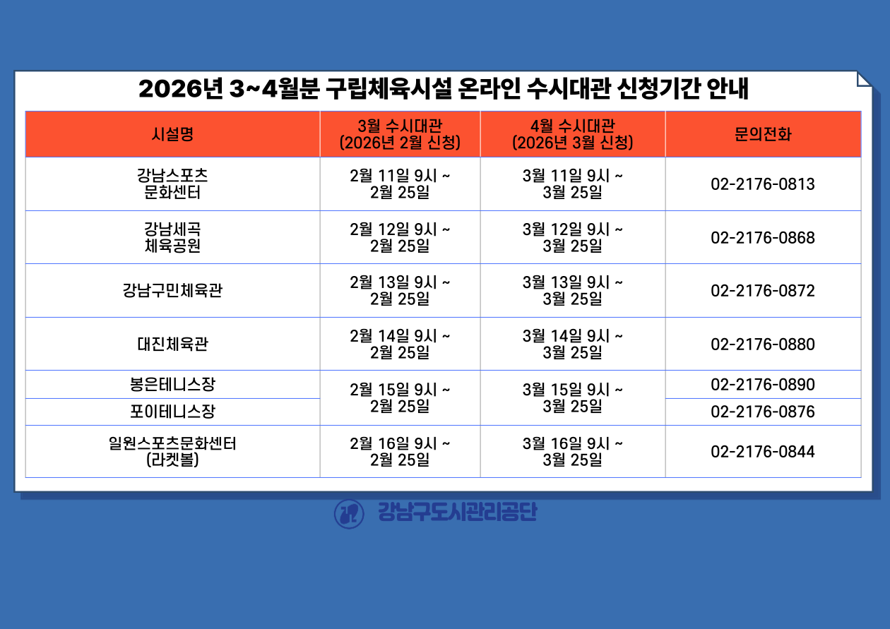 2026년 3~4월분 구립체육시설 온라인 수시대관 신청기간 안내.png