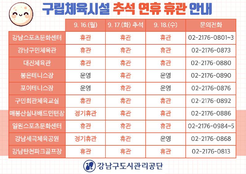 추석연휴-구립체육시설-휴관안내